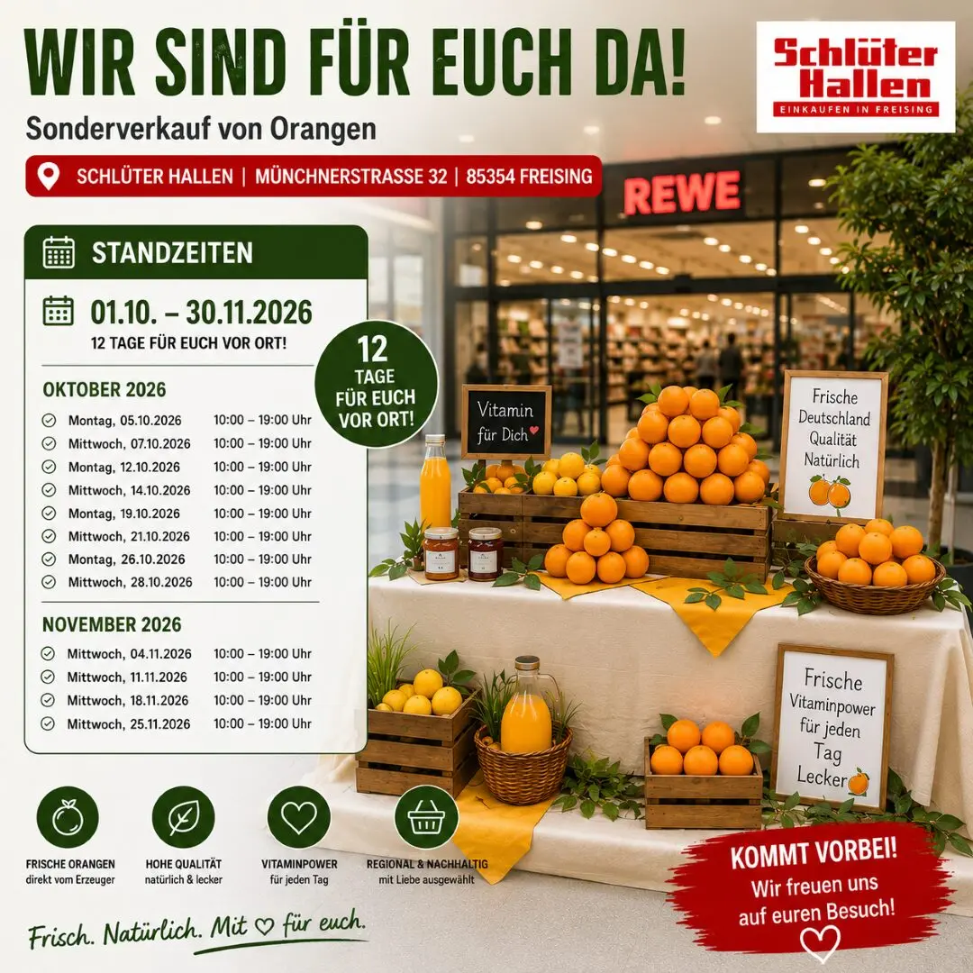 Frische Orangen in den Schlütterhallen Freising!